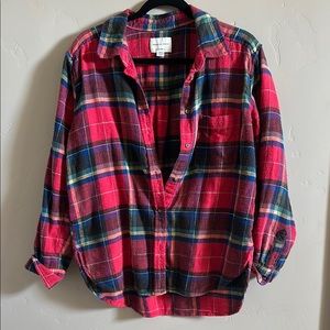 Red and Blue Plaid Flannel Shirt